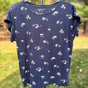 LOFT Navy Floral Short Sleeve Tee